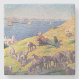 Porta-copo De Pedra Pastor com os Cães de Ovelha Vigiando o Mar