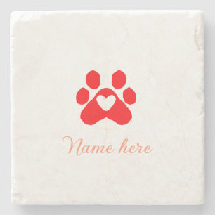 Porta-copo De Pedra Pata de cachorro coração vermelho adicionar nome t
