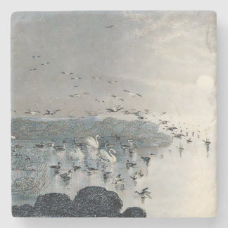 Porta-copo De Pedra Patos, Mallards e Cisnes no lago ao pôr do sol
