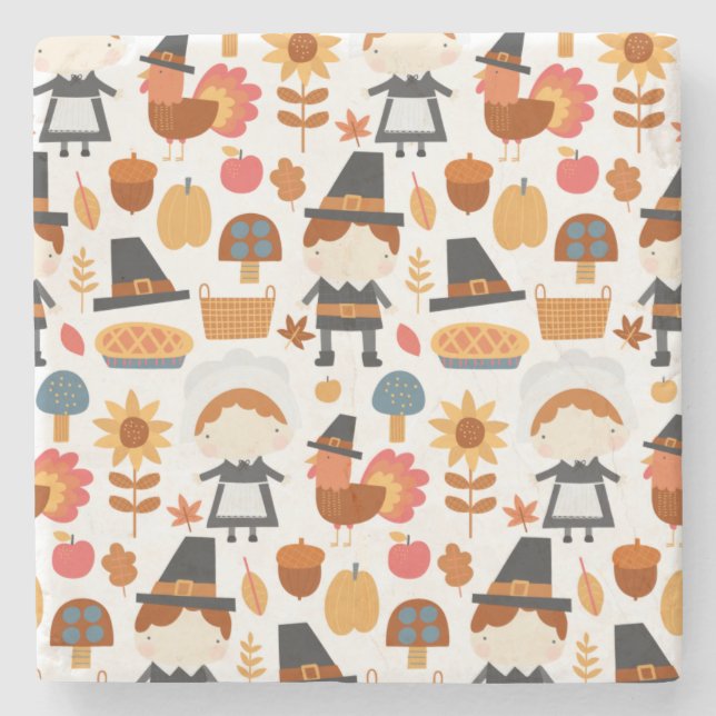 Porta-copo De Pedra Patterno de Colheita de Peregrinos de Ação de Graç (Frente)