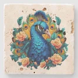 Porta-copo De Pedra Pavão com Rosas de Pêssego