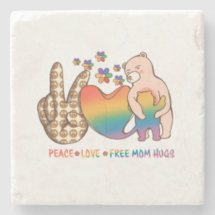 Porta-copo De Pedra Paz, Amor, Abraços de Mãe Livres - Design de Orgul