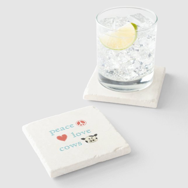 Porta-copo De Pedra Paz, Amor e Vacas (Lateral)