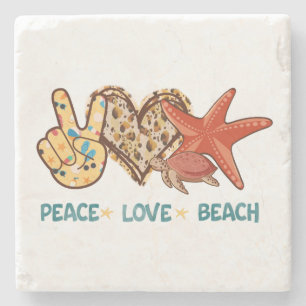 Porta-copo De Pedra Paz, Amor, Praia Paz de Mão, Coração, Tartaruga