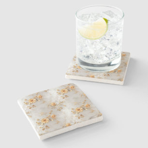 Porta-copo De Pedra Pearl Dourado Rosa Floral