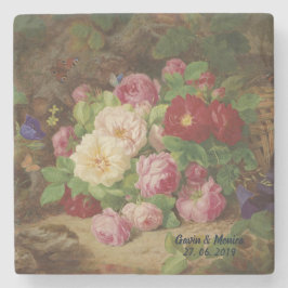 Porta-copo De Pedra Pedaço de Rosa no Chão da Floresta com Borboletas