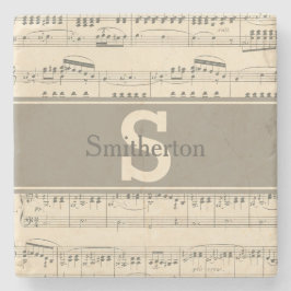 Porta-copo De Pedra Pedra de Monograma de Partitura Antiga Vintage