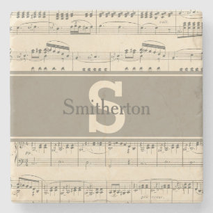 Porta-copo De Pedra Pedra de Monograma de Partitura Antiga Vintage