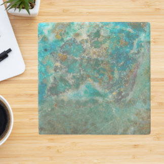 Porta-copo De Pedra Pedra Mineral Chrysocolla Azul