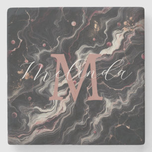 Porta-copo De Pedra Pedra Simples Marble Preta e Drinkware Granito