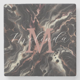 Porta-copo De Pedra Pedra Simples Marble Preta e Drinkware Granito