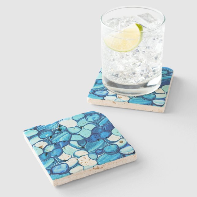 Porta-copo De Pedra Pedras redondas em tons de azul real (Lateral)