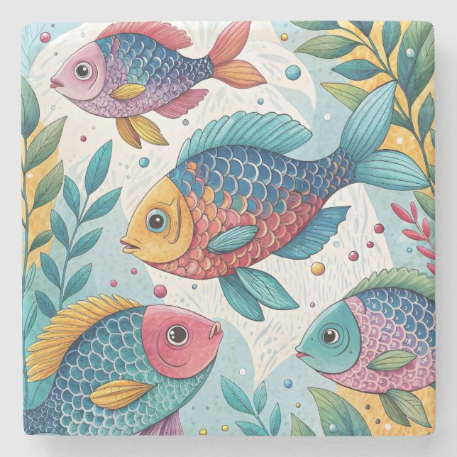 Porta-copo De Pedra Peixe-arco-íris submarino (Frente)