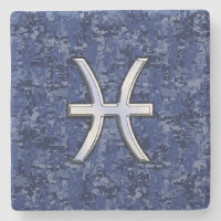 Peixes modernos Símbolo Zodiac Marinho Azul Camo D