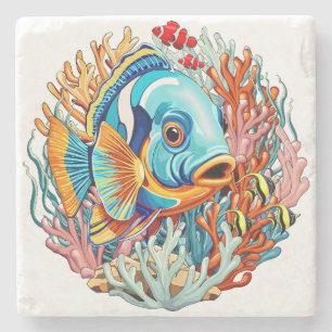Porta-copo De Pedra Peixes Tropicais Vibrações Coloridas de Verão