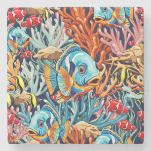 Porta-copo De Pedra Peixes Tropicais Vibrações Coloridas de Verão