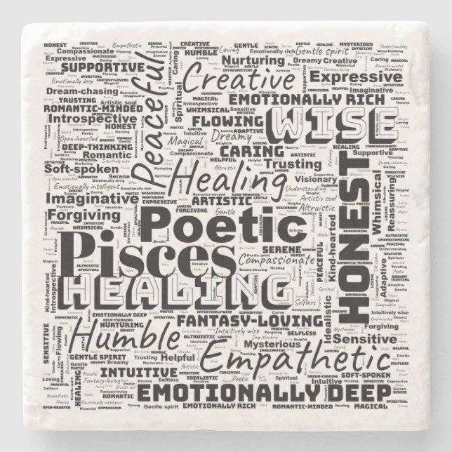 Porta-copo De Pedra Peixes Zodiac Word Cloud Inspiration (Frente)