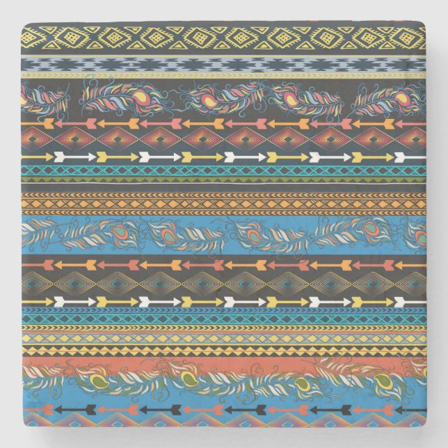 Porta-copo De Pedra Penas Étnicas: Embroiderme Boho Chic (Frente)