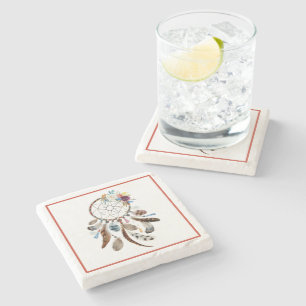 Porta-copo De Pedra Penas tribais e flores de Dreamcatcher