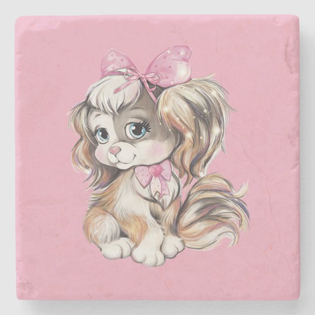 Porta-copo De Pedra Penteado Pedra Cachorrinho (Frente)