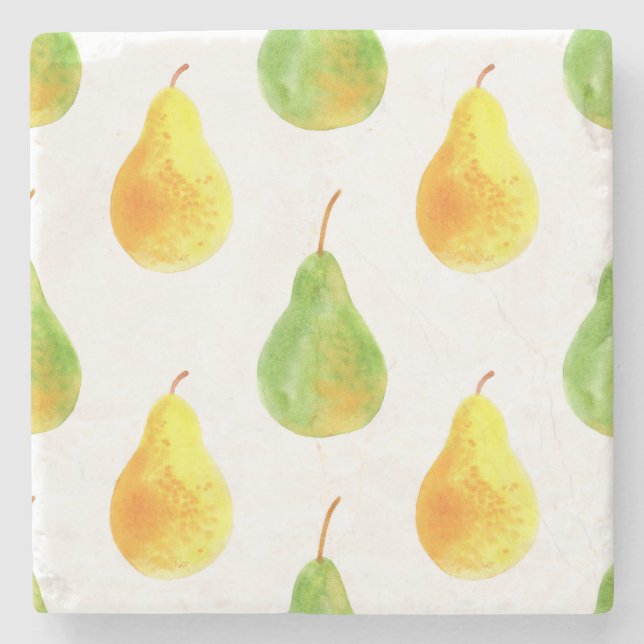 Porta-copo De Pedra Peras desenhadas à mão, imagem de comida de aquare (Frente)