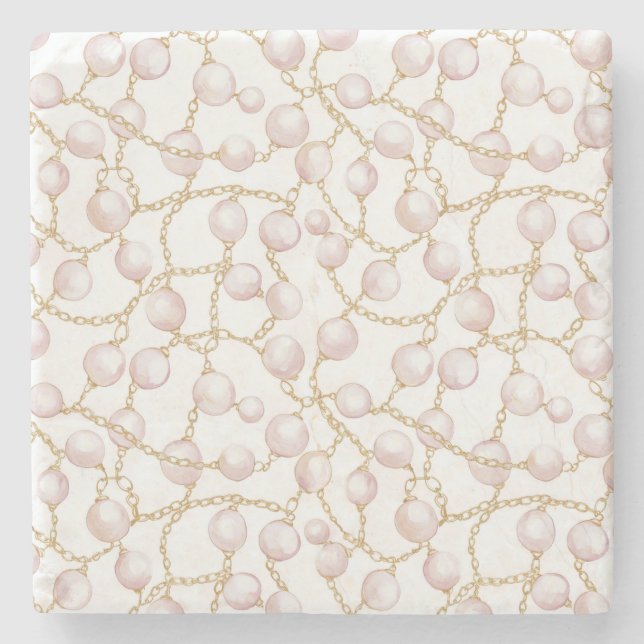 Porta-copo De Pedra Pérolas Glam Rosa Dourado (Frente)