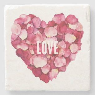 Porta-copo De Pedra Pérolas Rosa Rosa Vermelhas Amor Floral