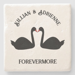 Porta-copo De Pedra Personalização de Swans Negros Beijando Casamento 