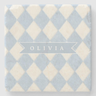 Porta-copo De Pedra Personalizado Preppy Azul Suave Felpudo Argyle Nom