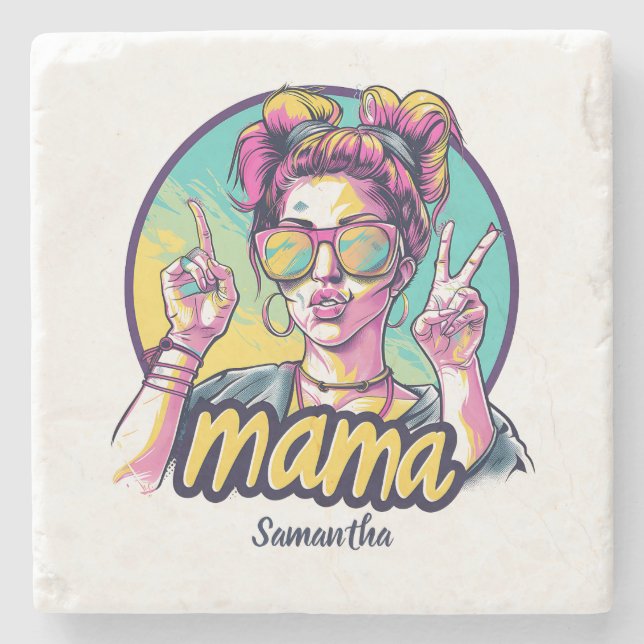 Porta-copo De Pedra Personalizado Retro Mama Pop Art (19) (Frente)
