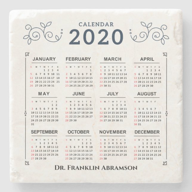 Porta-copo De Pedra Personalizar Calendário Mensal 2020 Anos Personali (Frente)
