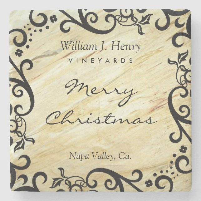 Porta-copo De Pedra Personalize Christmas Marble Scroll Wine (Frente)