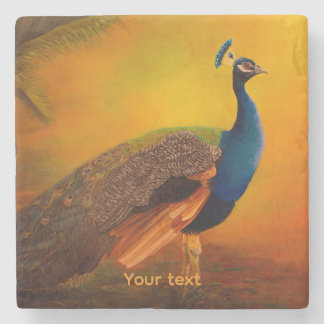 Porta-copo De Pedra Personalize pintura do Pavão ao Nascer do Sol arte