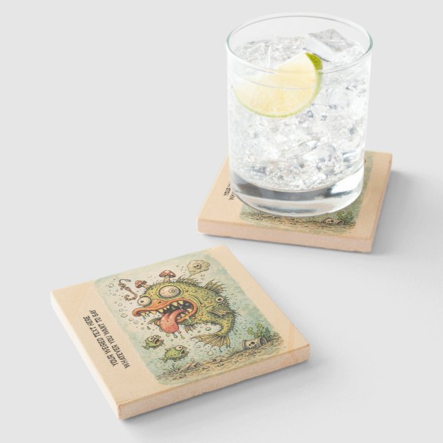 Porta-copo De Pedra Personalized cartoon artwork weired fish Fun art (Lateral)