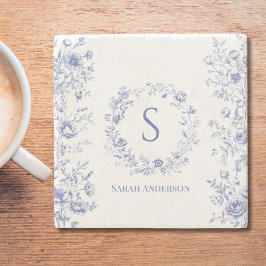 Porta-copo De Pedra Personalized Classic Blue Flowers Floral Pattern