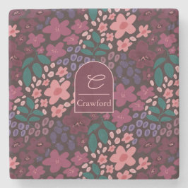 Porta-copo De Pedra Personalized Monogram Moody Floral