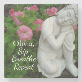 Porta-copo De Pedra Personalized Sip Breathe Repeat Buddha Zen – Name