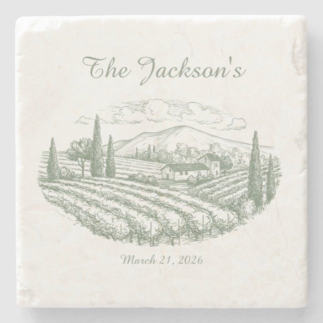Porta-copo De Pedra Personalized Vineyard Wedding Coasters  (Frente)