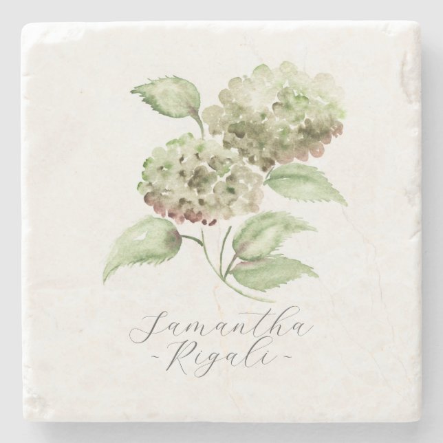 Porta-copo De Pedra Personalized Wedding Favors Green Hydrangea (Frente)
