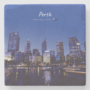 Porta-copo De Pedra Perth, Austrália - Silhueta da Cidade à Noite