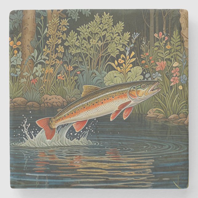 Porta-copo De Pedra Pesca com mosca russa (Frente)