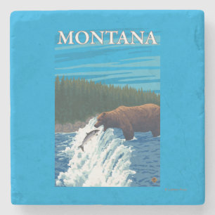 Porta-copo De Pedra Pesca do urso no rio - Montana