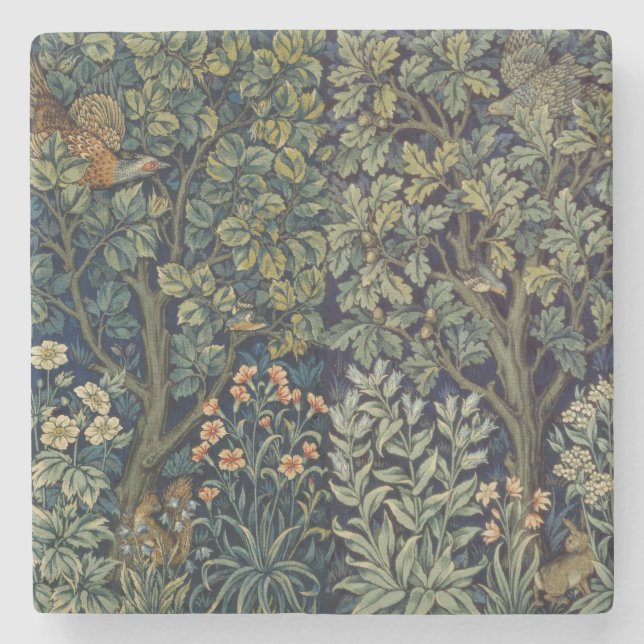 Porta-copo De Pedra Pheasant Pássaro Árvore Floresta William Morris (Frente)