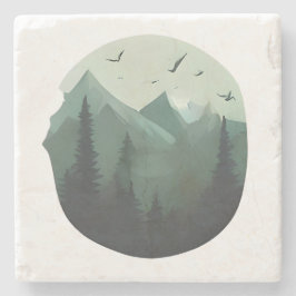 Porta-copo De Pedra Picos Silenciosos: Pássaros Sobre uma Paisagem Mon
