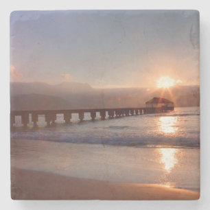 Porta-copo De Pedra Píer de praia no pôr do sol, Havaí