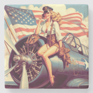 Porta-copo De Pedra Pin-up do avião de Vintage