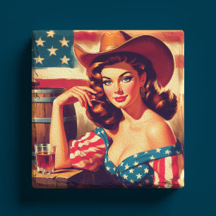 Porta-copo De Pedra Pin-up Retro de Cowgirl Americana