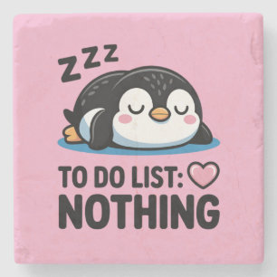 Porta-copo De Pedra pinguim fofo dormindo, lista de tarefas nada