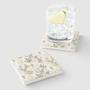 Porta-copo De Pedra Pinhas Verdes Cervos Natal