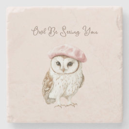 Porta-copo De Pedra Pink Beret Brown White Owl Be Seeing You